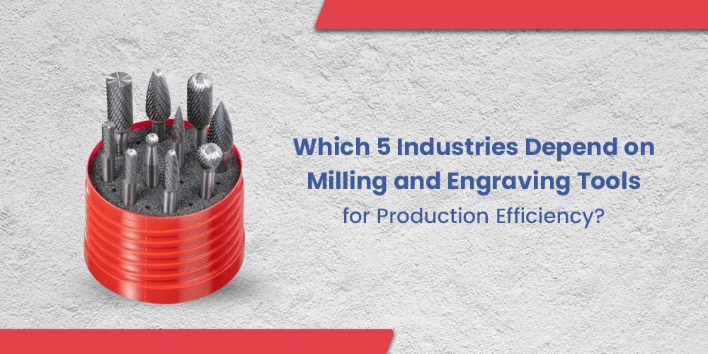 A set of milling and engraving tools in a red holder, representing the tools used for production efficiency in manufacturing.