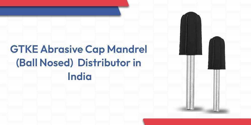 A close-up view of two different sized GTKE ball-nosed abrasive cap mandrels. The mandrels have a smooth, curved head designed for precision finishing.