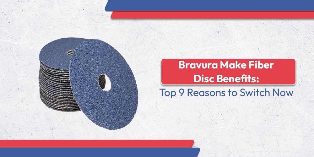 A stack of blue Bravura fiber discs for industrial grinding, distributed by professional industrial abrasive tool suppliers.