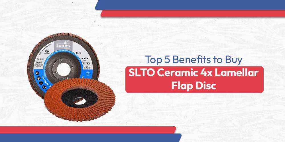 Front and back view of the SLTO Ceramic 4x lamellar flap disc, distributed by high-performance industrial abrasive tool suppliers.