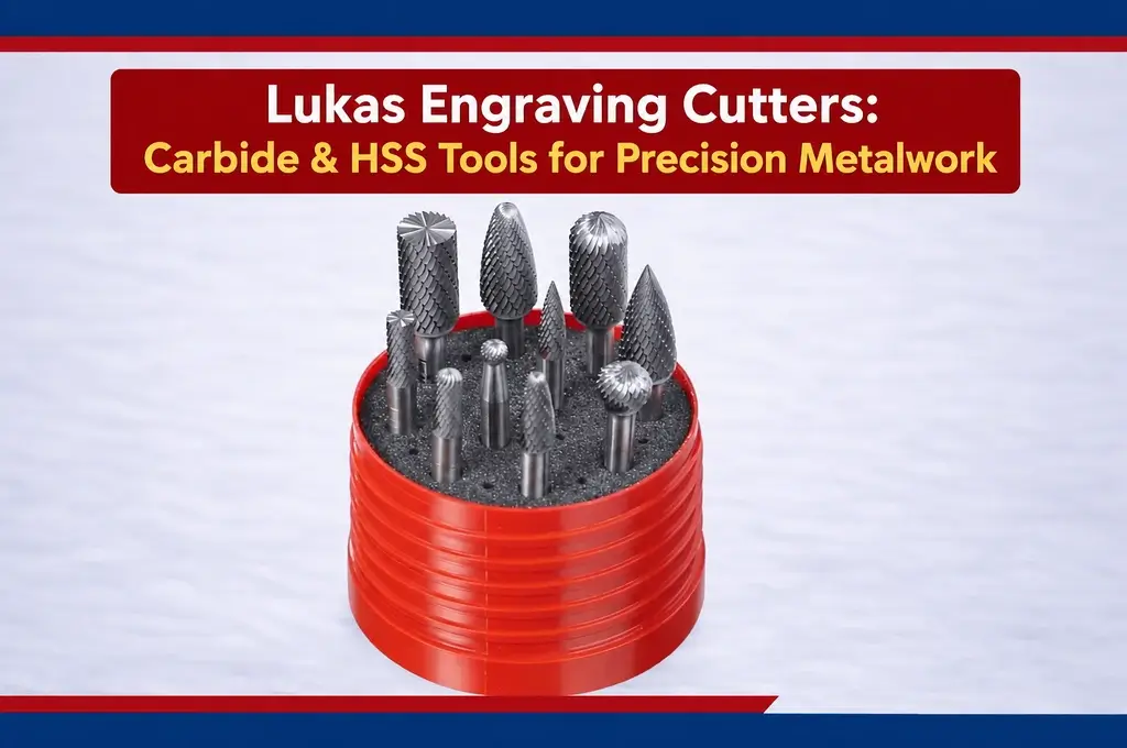 LUKAS engraving cutters in solid carbide and HSS for precision metal marking and chamfering
